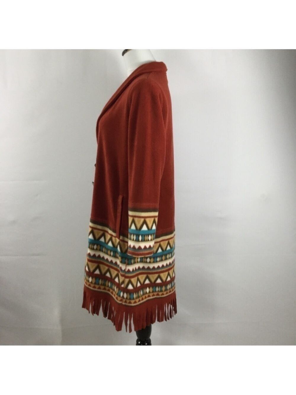 Koret Fringe Fleece Southwestern Toggle Button Longline Duster Jacket Size PS - Picture 6 of 15
